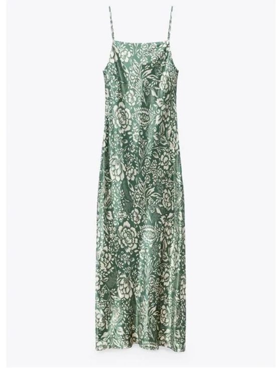 Zara Dresses & Skirts - Zara Green Floral Maxi Slip Dress